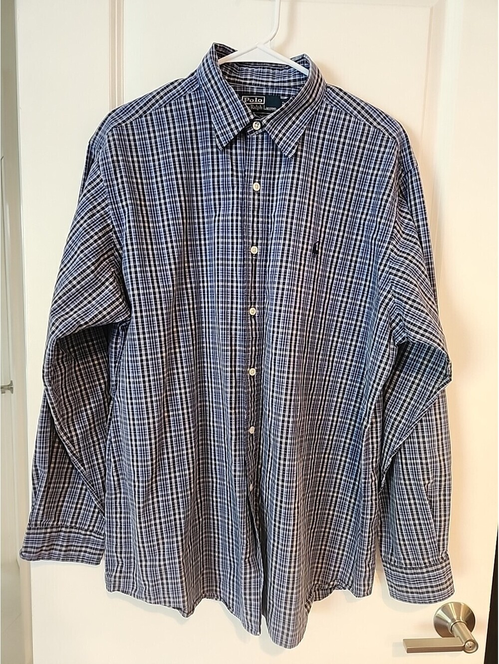 Polo Ralph Lauren Shirt Mens Sz L Blue Plaid Button Down Pony Oxford Stretch